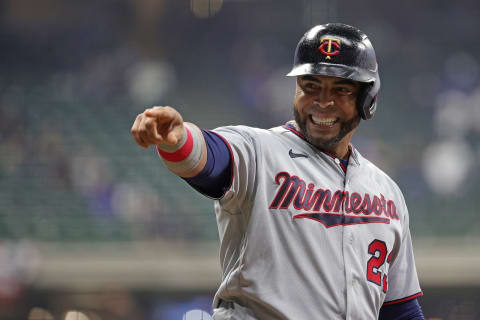 MILWAUKEE, WISCONSIN – APRIL 03: Nelson Cruz #23 of the Minnesota Twins looks to the Milwaukee Brewers bench during the eighth inning at American Family Field on April 03, 2021 in Milwaukee, Wisconsin. (Photo by Stacy Revere/Getty Images)