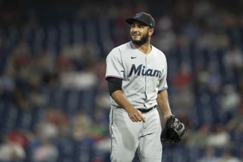 PHILADELPHIA, PA – MAY 19: Yimi Garcia #93 of the Miami Marlins reacts against the Philadelphia Phillies at Citizens Bank Park on May 19, 2021 in Philadelphia, Pennsylvania. The Marlins defeated the Phillies 3-1. (Photo by Mitchell Leff/Getty Images)