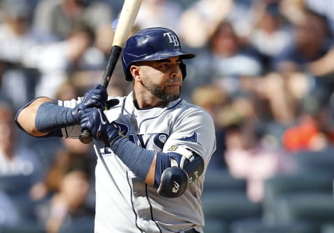 NEW YORK, NEW YORK – OCTOBER 02: Nelson Cruz #23 of the Tampa Bay Rays in action against the New York Yankees at Yankee Stadium on October 02, 2021 in New York City. The Rays defeated the Yankees 12-2. (Photo by Jim McIsaac/Getty Images)