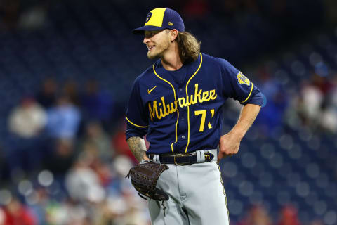 PHILADELPHIA, PA – APRIL 24: Josh Hader #71 of the Milwaukee Brewers in action against the Philadelphia Phillies during a game at Citizens Bank Park on April 24, 2022 in Philadelphia, Pennsylvania. The Brewers defeated the Phillies 1-0. (Photo by Rich Schultz/Getty Images)