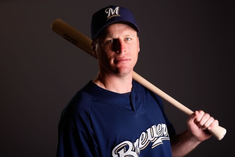 MARYVALE, AZ – FEBRUARY 26: Gabe Gross #14 poses for a photo during the Milwaukee Brewers Spring Training Photo Day at Maryvale Baseball Park on February 26, 2008 in Maryvale, Arizona. (Photo by Chris Graythen/Getty Images)