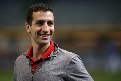 MILWAUKEE, WI – APRIL 21: General manager David Stearns of the Milwaukee Brewers looks on during batting practice before the game against the Miami Marlins at Miller Park on April 21, 2018 in Milwaukee, Wisconsin. (Dylan Buell/Getty Images) *** Local Caption *** David Stearns