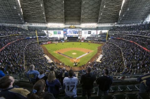 MILWAUKEE, WI – APRIL 01: An overall general view of Miller Park during the National Anthem before the start of the Colorado Rockies and Milwaukee Brewers game on Opening Day at Miller Park on April 1, 2013 in Milwaukee, Wisconsin. The Brewers defeated the Rockies 5-4. (Photo by Tom Lynn/Getty Images)