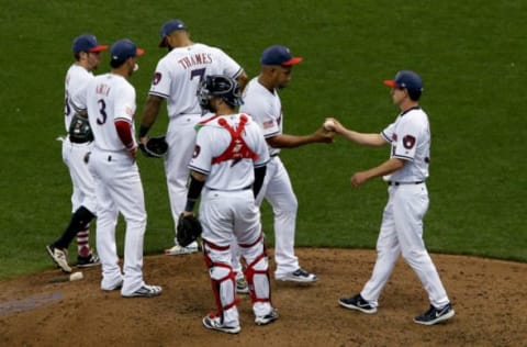 MILWAUKEE, WI – JULY 02: Manager Craig Counsell of the Milwaukee Brewers relieves Junior Guerra