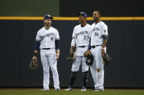 MILWAUKEE, WI – SEPTEMBER 16: (L-R) Outfielders Ryan Braun