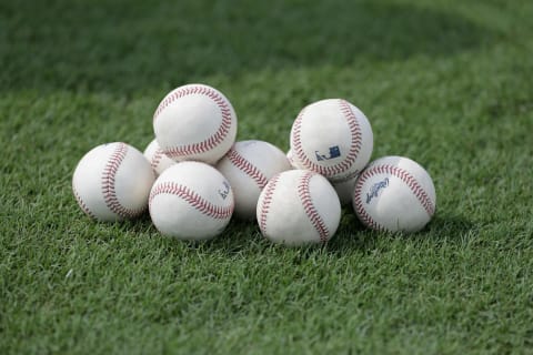 FORT BRAGG, NC – JULY 03: A detailed view of baseballs prior to the game between the Miami Marlins and Atlanta Braves on July 3, 2016 in Fort Bragg, North Carolina. The Fort Bragg Game marks the first regular season MLB game ever to be played on an active military base. (Photo by Streeter Lecka/Getty Images)