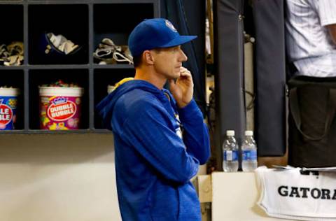 MILWAUKEE, WI – MAY 13: Manager Craig Counsell of the Milwaukee Brewers watches the game from the dugout against the San Diego Padres at Miller Park on May 13, 2016 in Milwaukee, Wisconsin. (Photo by Dylan Buell/Getty Images)