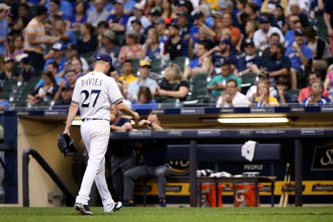 MILWAUKEE, WI – MAY 24: Zach Davies #27 of the Milwaukee Brewers walks off the field after being relieved in the fifth inning against the New York Mets at Miller Park on May 24, 2018 in Milwaukee, Wisconsin. (Photo by Dylan Buell/Getty Images)