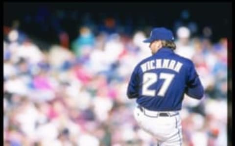 13 Apr 1997: Pitcher Bob Wickman of the Milwaukee Brewers throws a pitch during against the Toronto Blue Jays at County Stadium in Milwaukee, Wisconsin. The Brewers won the game 3-2. Mandatory Credit: Matthew Stockman /Allsport