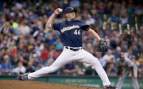 MILWAUKEE, WI – MAY 09: Corey Knebel #46 of the Milwaukee Brewers pitches in the seventh inning against the Cleveland Indians at Miller Park on May 9, 2018 in Milwaukee, Wisconsin. (Photo by Dylan Buell/Getty Images)