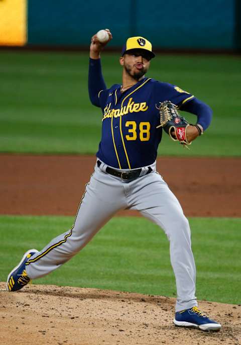 PITTSBURGH, PA – JULY 27: Devin Williams #38 of the Milwaukee Brewers in action against the Pittsburgh Pirates during Opening Day at PNC Park on July 27, 2020 in Pittsburgh, Pennsylvania. The 2020 season had been postponed since March due to the COVID-19 pandemic (Photo by Justin K. Aller/Getty Images)