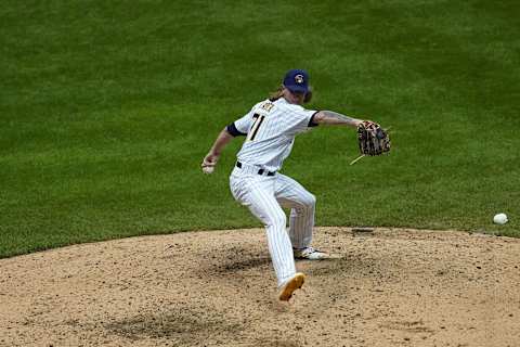 MILWAUKEE, WISCONSIN – SEPTEMBER 18: Josh Hader #71 of the Milwaukee Brewers throws a pitch during a game against the Kansas City Royals at Miller Park on September 18, 2020 in Milwaukee, Wisconsin. (Photo by Stacy Revere/Getty Images)