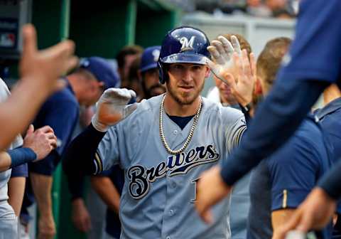 PITTSBURGH, PA – MAY 30: Yasmani Grandal #10 of the Milwaukee Brewers celebrates after hitting a home run in the third inning against the Pittsburgh Pirates at PNC Park on May 30, 2019 in Pittsburgh, Pennsylvania. (Photo by Justin K. Aller/Getty Images)