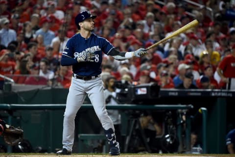 WASHINGTON, DC – OCTOBER 01: Ryan Braun #8 of the Milwaukee Brewers at bat against the Washington Nationals during the National League Wild Card game at Nationals Park on October 1, 2019 in Washington, DC. (Photo by Will Newton/Getty Images)