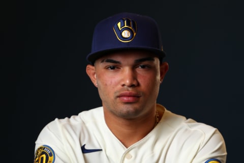 PHOENIX, AZ – FEBRUARY 19: Mario Feliciano #93 of the Milwaukee Brewers poses during the Milwaukee Brewers Photo Day on February 19, 2020 in Phoenix, Arizona. (Photo by Jamie Schwaberow/Getty Images)