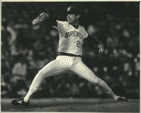 Juan Nieves flashed sky-high potential but saw his career shortened by injuries.1988 Press Photo Brewers Baseball S Juan Nieves Pitches During A Game