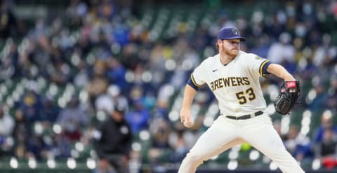 Brewers starting pitcher Brandon Woodruff throws the first pitch of the 2021 season at American Family Fields Thursday afternoonMjs Brewers Openingday Ec01401