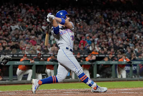 SAN FRANCISCO, CA – AUGUST 31: Michael Conforto #30 of the New York Mets bats against the San Francisco Giants in the top of the eighth inning at AT&T Park on August 31, 2018 in San Francisco, California. (Photo by Thearon W. Henderson/Getty Images)