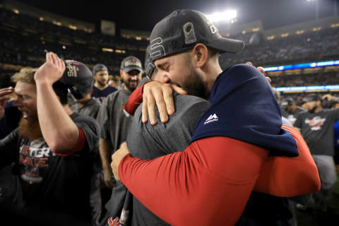 LOS ANGELES, CA – OCTOBER 28: New York Mets pitcher Rick Porcello winning the World Series in 2018. (Photo by Sean M. Haffey/Getty Images)