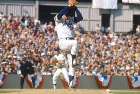 NEW YORK – OCTOBER 16: Jerry Koosman #36 of the New York Mets pitches against the Baltimore Orioles during game 5 of the 1969 World Series October 16, 1969 at Shea Stadium in the Queens borough of New York City. The Mets won the Series 4 games to 1. (Photo by Focus on Sport/Getty Images)