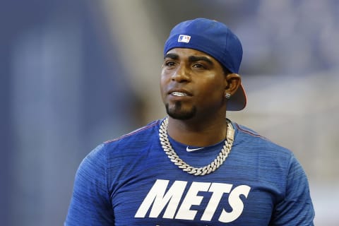 MIAMI, FLORIDA – APRIL 01: Yoenis Cespedes #52 of the New York Mets looks on during batting practice prior to the game against the Miami Marlins at Marlins Park on April 01, 2019 in Miami, Florida. (Photo by Michael Reaves/Getty Images)