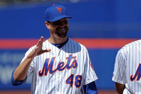 NEW YORK, NEW YORK – APRIL 04: Jacob deGrom #48 of the New York Mets looks on before playing against the Washington Nationals on April 04, 2019 during the Mets home opener at Citi Field in the Flushing neighborhood of the Queens borough of New York City. (Photo by Michael Heiman/Getty Images)