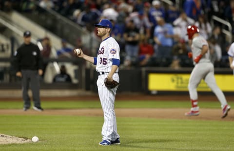 NEW YORK, NEW YORK – APRIL 24: Jacob Rhame #35 of the New York Mets looks on after surrendering a ninth inning two run home run against Rhys Hoskins #17 of the Philadelphia Phillies at Citi Field on April 24, 2019 in New York City. (Photo by Jim McIsaac/Getty Images)