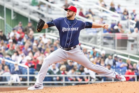 PORTLAND, ME – MAY 04: David Peterson #27 of the Binghamton Rumble Ponies delivers in the second inning of the game between the Portland Sea Dogs and the Binghamton Rumble Ponies at Hadlock Field on May 4, 2019 in Portland, Maine. (Photo by Zachary Roy/Getty Images)