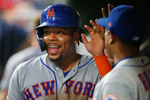 PHILADELPHIA, PA – JUNE 26: Dominic Smith #22 of the New York Mets is congratulated after he scored on a single by Tomas Nido against the Philadelphia Phillies during the sixth inning of a baseball game at Citizens Bank Park on June 26, 2019 in Philadelphia, Pennsylvania. (Photo by Rich Schultz/Getty Images)