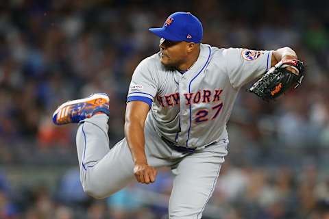 NEW YORK, NEW YORK – JUNE 11: Jeurys Familia #27 of the New York Mets pitches in the seventh inning against the New York Yankees at Yankee Stadium on June 11, 2019 in New York City. (Photo by Mike Stobe/Getty Images)