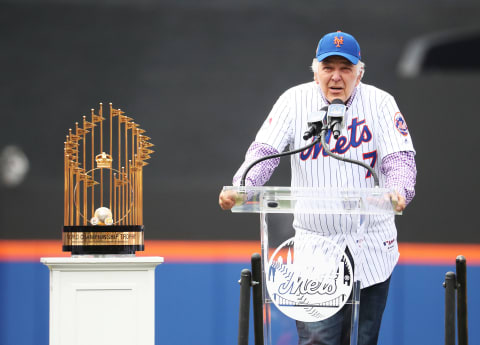 NEW YORK, NEW YORK – JUNE 29: Former New York Met Ed Kranepool speaks to the crowd during the 50th Anniversary of the Mets winning the World Series in 1969 at Citi Field on June 29, 2019 in New York City. (Photo by Al Bello/Getty Images)