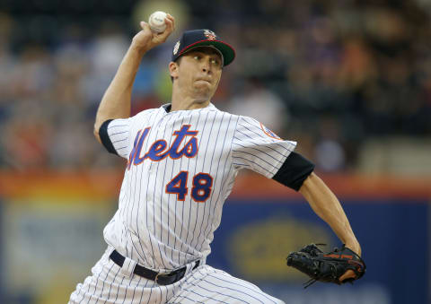 NEW YORK, NEW YORK – JULY 05: Jacob deGrom #48 of the New York Mets pitches during the first inning against the Philadelphia Phillies at Citi Field on July 05, 2019 in New York City. (Photo by Jim McIsaac/Getty Images)