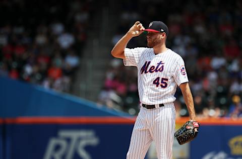 NEW YORK, NEW YORK – JULY 07: Zack Wheeler #45 of the New York Mets looks on against the Philadelphia Phillies during their game at Citi Field on July 07, 2019 in New York City. (Photo by Al Bello/Getty Images)