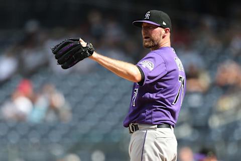 NEW YORK, NEW YORK – JULY 21: Potential New York Mets trade target Wade Davis #71 of the Colorado Rockies celebrates after defeating the New York Yankees 8-4 at Yankee Stadium on July 21, 2019 in New York City. (Photo by Mike Stobe/Getty Images)