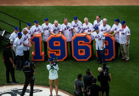 NEW YORK, NY – JUNE 29: The 1969 New York Mets are honored during the 50th Anniversary of the Mets winning the World Series before the game between the Atlanta Braves and the New York Mets at Citi Field on June 29, 2019 in the Queens borough of New York City. (Photo by Rob Tringali/SportsChrome/Getty Images)