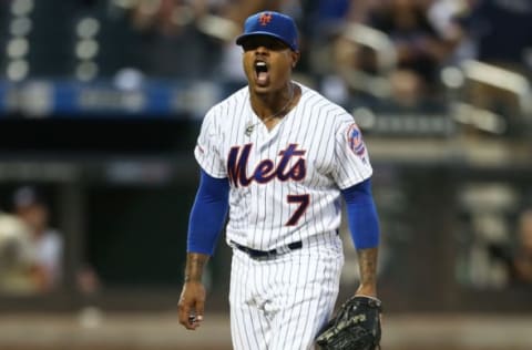 NEW YORK, NEW YORK – AUGUST 09: Marcus Stroman #7 of the New York Mets reacts after striking out Trea Turner #7 of the Washington Nationals to end the top of the third inning at Citi Field on August 09, 2019 in New York City. (Photo by Mike Stobe/Getty Images)