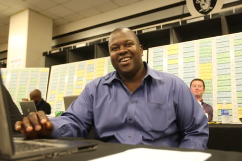 OAKLAND, CA – JUNE 6: Billy Owens, director of personnel for the Oakland Athletics, looks on during the Major League Baseball Draft at the Oakland-Alameda County Coliseum on June 6, 2011 in Oakland, California. (Photo by Michael Zagaris/Oakland Athletics/Getty Images)