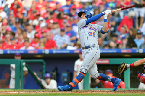 PHILADELPHIA, PA – AUGUST 31: J.D. Davis #28 of the New York Mets in action against the Philadelphia Phillies during a game at Citizens Bank Park on August 31, 2019 in Philadelphia, Pennsylvania. The Mets defeated the Phillies 6-3. (Photo by Rich Schultz/Getty Images)