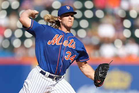 NEW YORK, NEW YORK – SEPTEMBER 29: Noah Syndergaard #34 of the New York Mets in action against the Atlanta Braves at Citi Field on September 29, 2019 in New York City. New York Mets defeated the Atlanta Braves 7-6. (Photo by Mike Stobe/Getty Images)