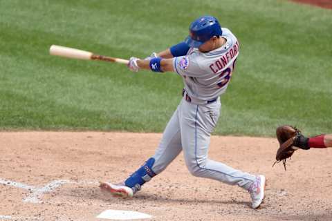 WASHINGTON, DC – SEPTEMBER 05: Michael Conforto #30 of the New York Mets takes a swing during a baseball game against the Washington Nationals at Nationals Park on September 5, 2019 in Washington, DC. (Photo by Mitchell Layton/Getty Images)