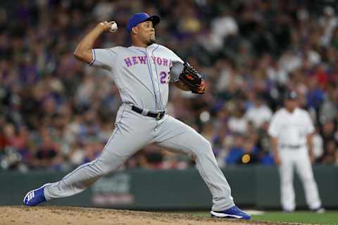 DENVER, COLORADO – SEPTEMBER 16: Pitcher Jeurys Familia #27 of the New York Mets throws in the sixth inning against the Colorado Rockies at Coors Field on September 16, 2019 in Denver, Colorado. (Photo by Matthew Stockman/Getty Images)