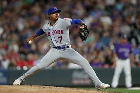 DENVER, COLORADO – SEPTEMBER 17: Marcus Stroman #7 of the New York Mets throws in the fifth inning against the Colorado Rockies at Coors Field on September 17, 2019 in Denver, Colorado. (Photo by Matthew Stockman/Getty Images)