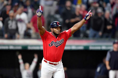 CLEVELAND, OHIO – SEPTEMBER 18: New York Mets target, Yasiel Puig #66 of the Cleveland Indians celebrates after hitting a walk-off RBI single to deep right during the tenth inning against the Detroit Tigers at Progressive Field on September 18, 2019 in Cleveland, Ohio. The Indians defeated the Tigers 2-1 in ten innings. (Photo by Jason Miller/Getty Images)