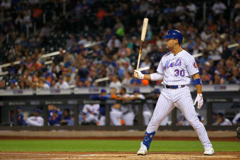 NEW YORK, NY – SEPTEMBER 15: Michael Conforto #30 of the New York Mets in action against the Los Angeles Dodgers during of a game at Citi Field on September 15, 2019 in New York City. (Photo by Rich Schultz/Getty Images)