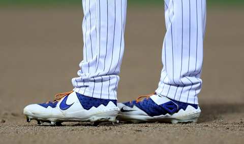 NEW YORK, NEW YORK – SEPTEMBER 24: The cleats of Pete Alonso #20 of the New York Mets are seen in the fifth inning against the Miami Marlins at Citi Field on September 24, 2019 in the Flushing neighborhood of the Queens borough of New York City. (Photo by Elsa/Getty Images)