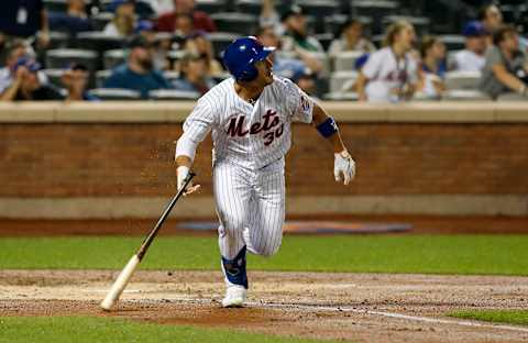 NEW YORK, NEW YORK – SEPTEMBER 23: Michael Conforto #30 of the New York Mets in action against the Miami Marlins at Citi Field on September 23, 2019 in New York City. The Marlins defeated the Mets 8-4. (Photo by Jim McIsaac/Getty Images)