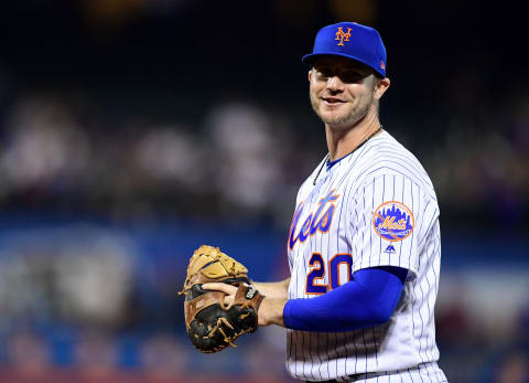 NEW YORK, NEW YORK – SEPTEMBER 26: Pete Alonso #20 of the New York Mets smiles in the third inning of their game against the Miami Marlins at Citi Field on September 26, 2019 in the Flushing neighborhood of the Queens borough in New York City. (Photo by Emilee Chinn/Getty Images)