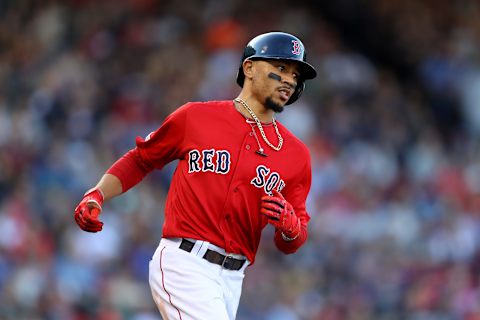 BOSTON, MASSACHUSETTS – SEPTEMBER 29: Future New York Mets free agent option Mookie Betts #50 of the Boston Red Sox runs to first base during the fifth inning against the Baltimore Orioles at Fenway Park on September 29, 2019 in Boston, Massachusetts. (Photo by Maddie Meyer/Getty Images)