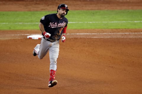 HOUSTON, TEXAS – OCTOBER 30: Anthony Rendon #6 of the Washington Nationals hits a solo home run against the Houston Astros during the seventh inning in Game Seven of the 2019 World Series at Minute Maid Park on October 30, 2019 in Houston, Texas. (Photo by Tim Warner/Getty Images)