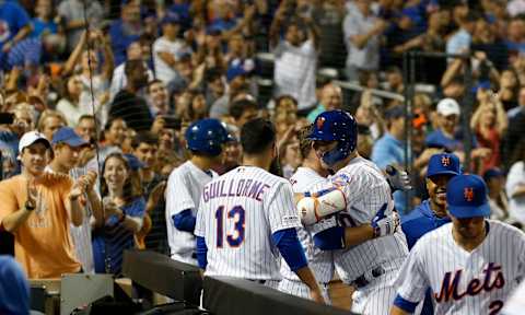 NEW YORK, NEW YORK – SEPTEMBER 28: Pete Alonso #20 of the New York Mets celebrates his third inning home run against the Atlanta Braves at Citi Field on September 28, 2019 in New York City. The Mets defeated the Braves 3-0. The home run was Alonso’s 53rd of the season setting a new rookie record.(Photo by Jim McIsaac/Getty Images)